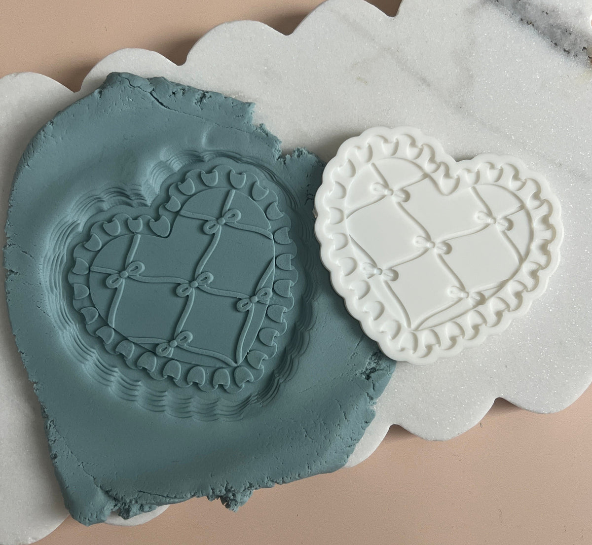 Bow ruffle heart stamp and cutter
