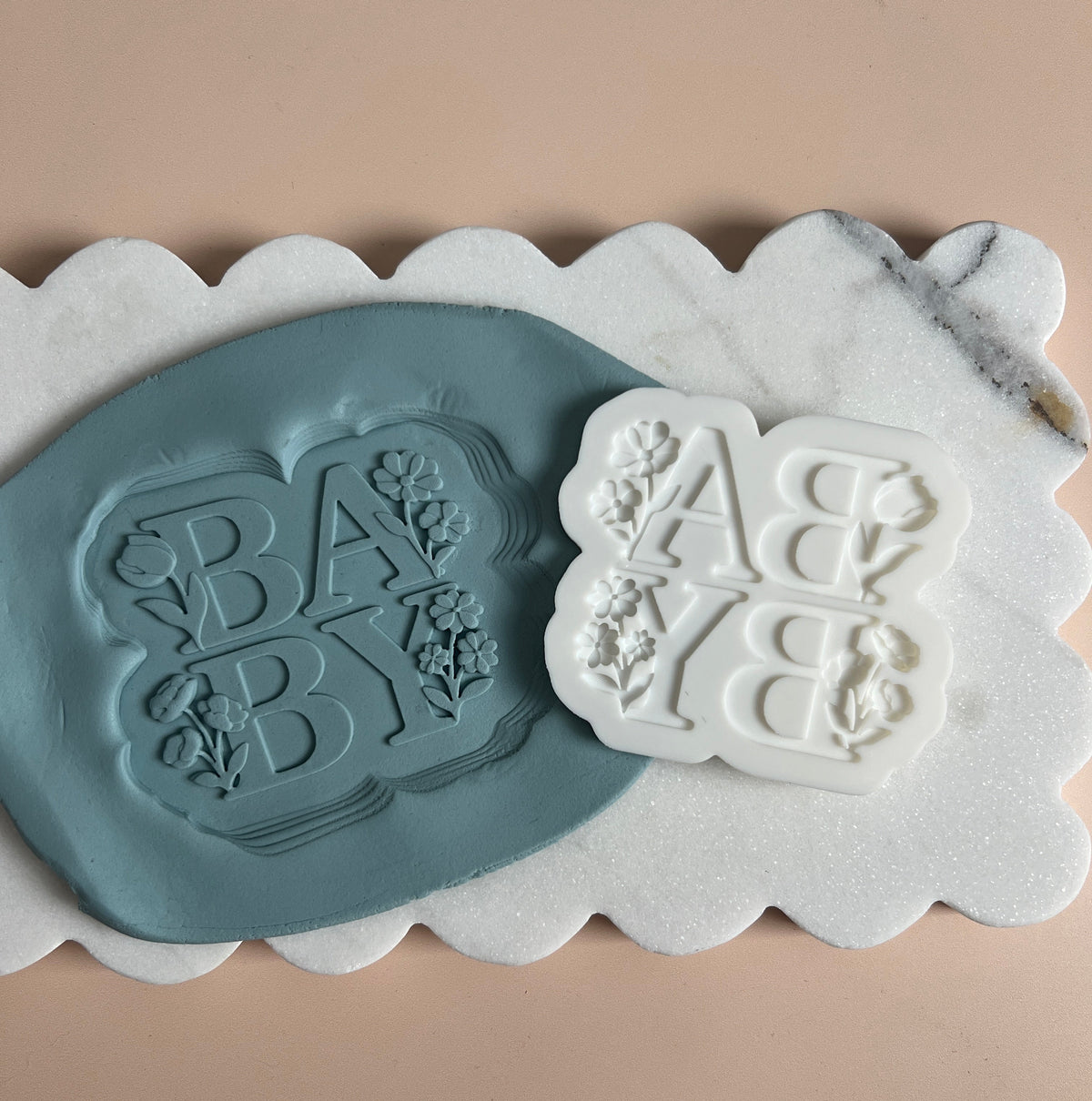 Baby wording with flowers stamp and cutter