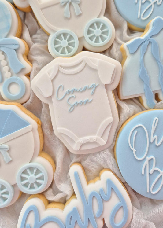Coming Soon onesie stamp and cutter