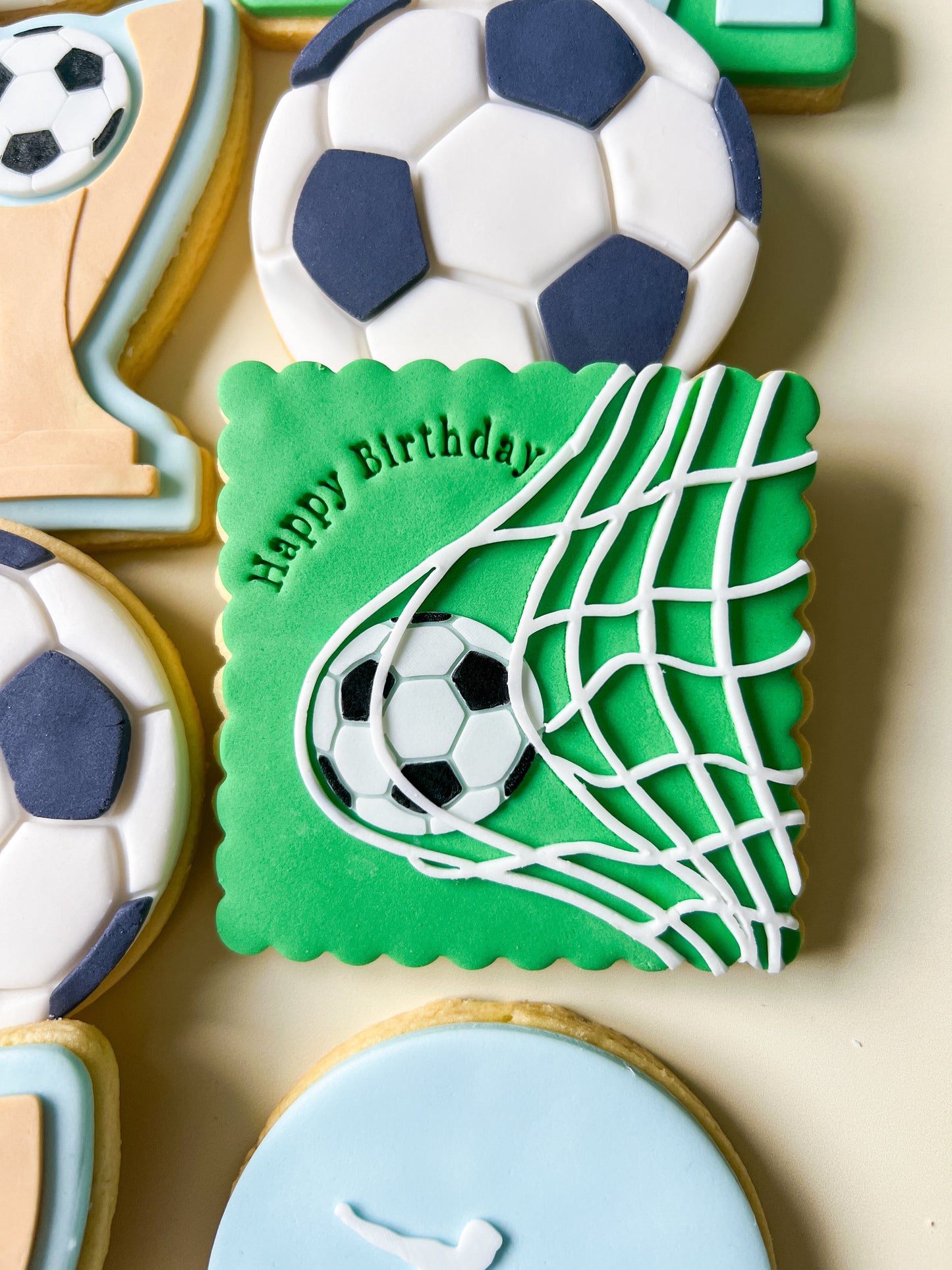 Soccer ball in goal stamp plate