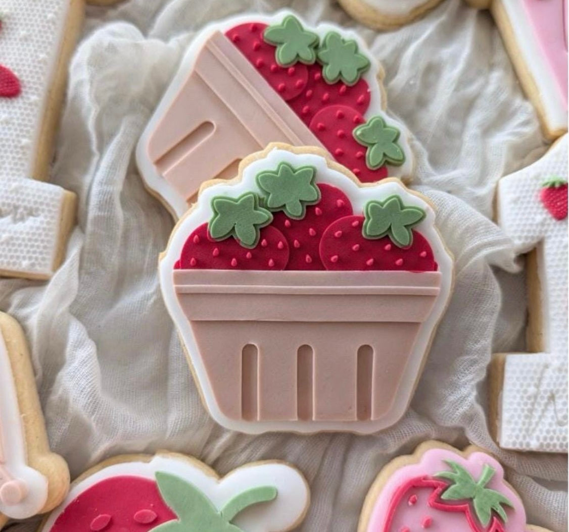 Strawberry punnet debosser and cutter
