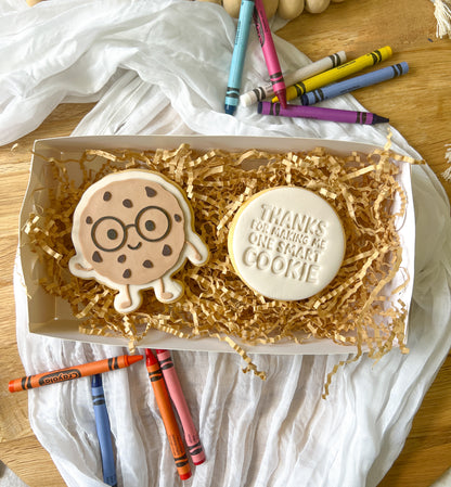 Cookie with glasses debosser and cutter